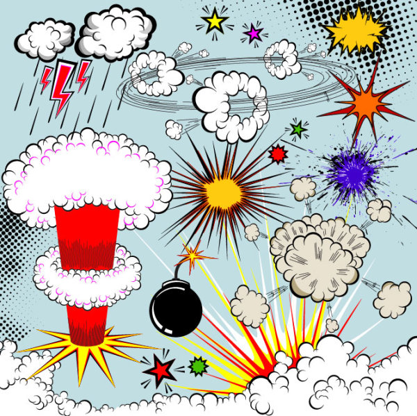 Comic explode design elements vector set 02