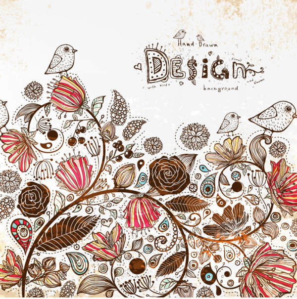 Hand drawn flower vector background art 03