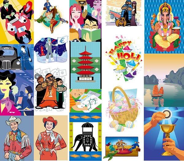 Elements of European and American style of illustration Vector