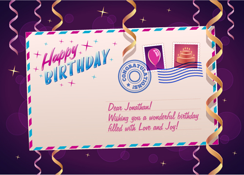 Birthday postcard with paper tapes vector