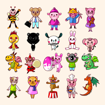 lovely Cartoon animals vector set 01