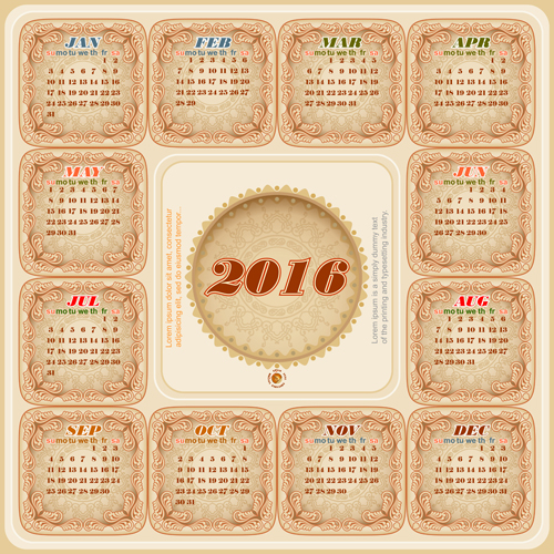 Circular Calendar 2016 vintage vector 03 Circular Calendar 2016 vintage vector 03