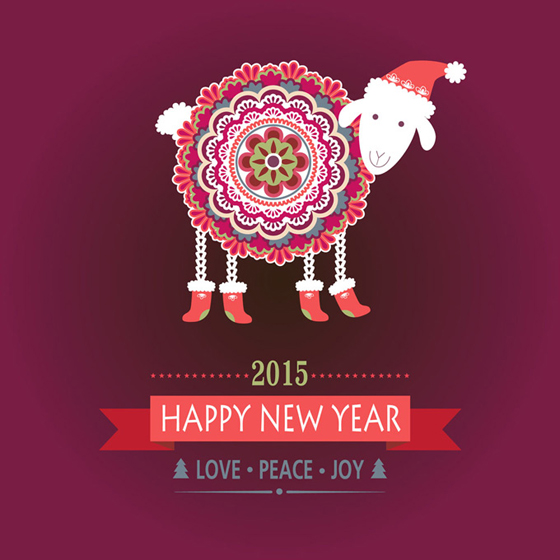 sheep new year floral background 2015 
