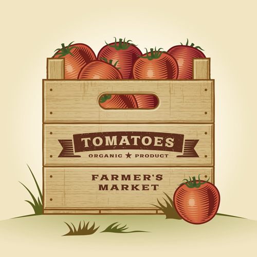 etro style poster vector material 05 Fresh tomato retro style poster vector material 05