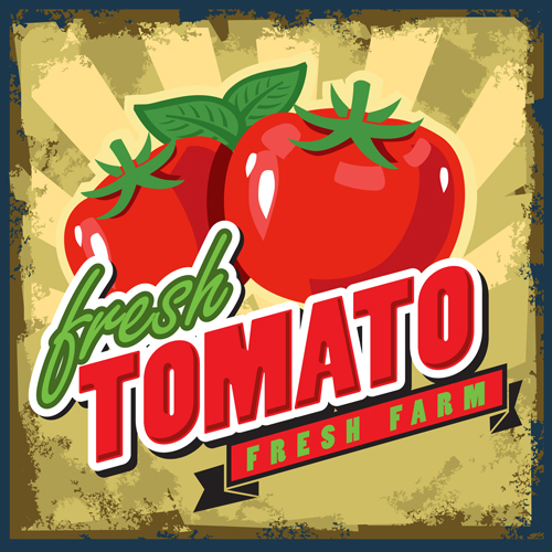 etro style poster vector material 06 Fresh tomato retro style poster vector material 06