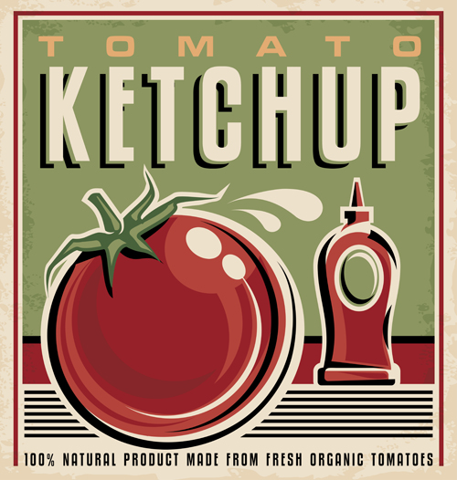 Fresh tomato retro style poster vector material 08