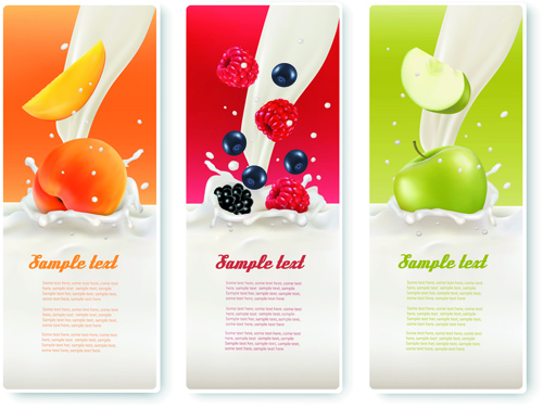 Fruits with milk vertical banner vector set 03 WeLoveSoLo