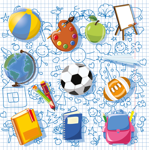 Hand drawn children pattern with school elements vector 01