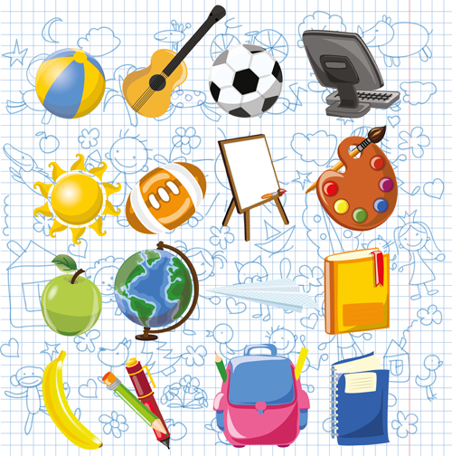 Hand drawn children pattern with school elements vector 02