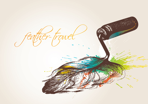 Set of Objects feathers design vector 03