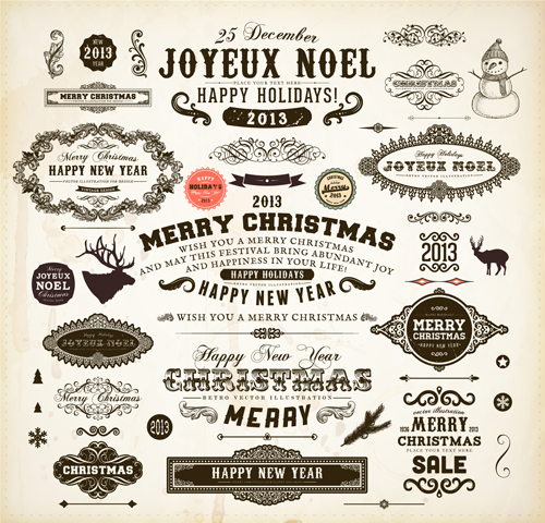 Retro Christmas labels desing vector 01