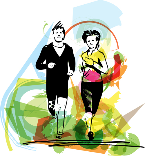 Run watercolor vector material
