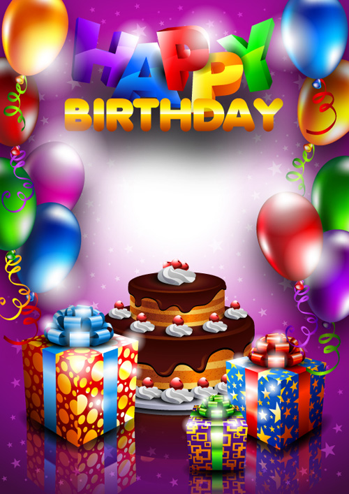 Set of Happy birthday postcards design elements vector 03