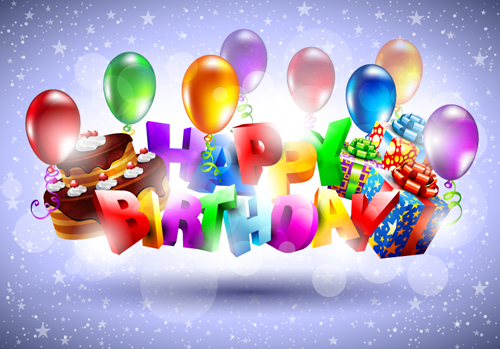 Set of Happy birthday postcards design elements vector 04
