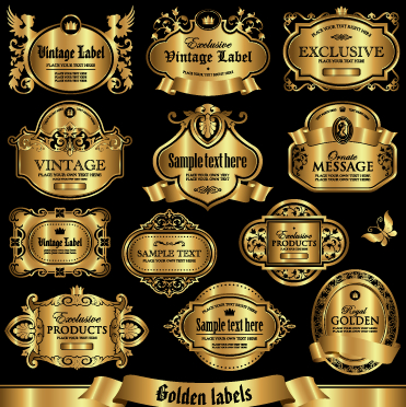 Shiny golden label luxury design vector 01