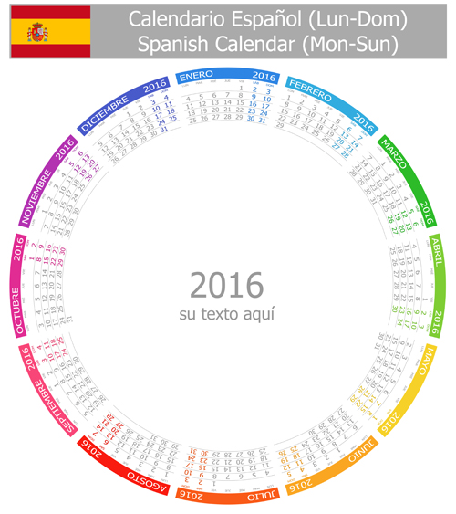 spanish grid calendar 2016 