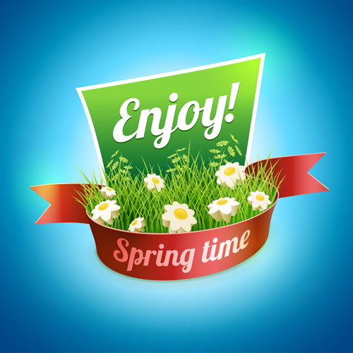 Spring ribbon labels vector design