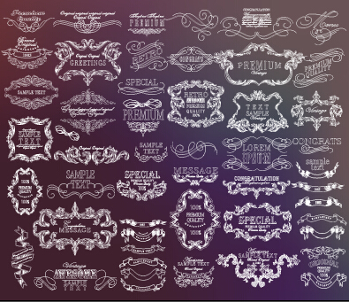 Vintage calligraphic ribbon with labels vector 03