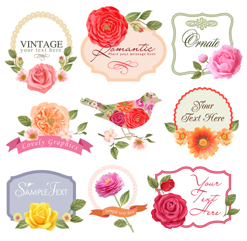 Vintage flower card with bird vector
