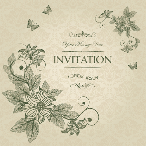 Vintage flower with butterfly Invitation cards vector