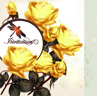 Vintage rose wedding Invitation cards vector 05