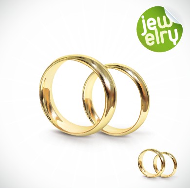 Golden glow wedding rings elements vector 03
