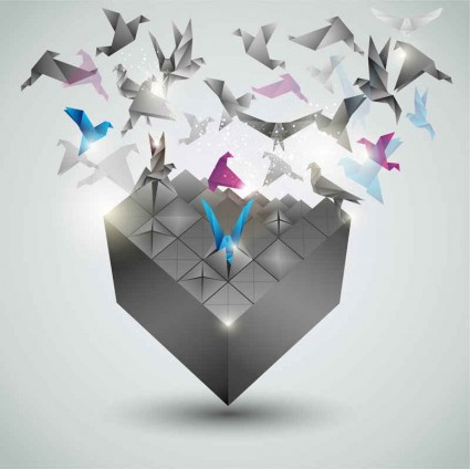 paper illustration dimensional cranes background 