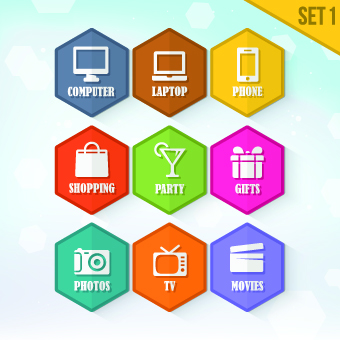 Hexagon icons design vector set 05