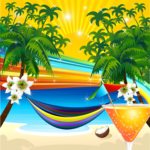Beautiful Tropic landscape vector 01