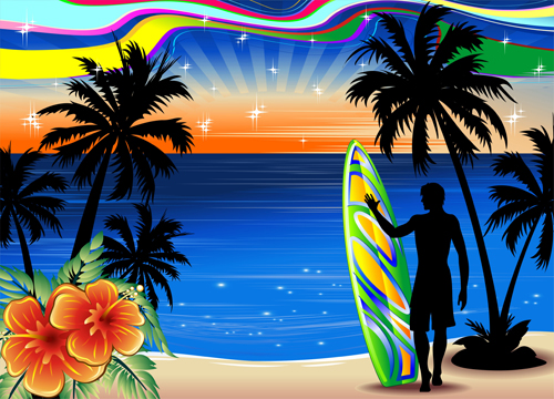 Beautiful Tropic landscape vector 02