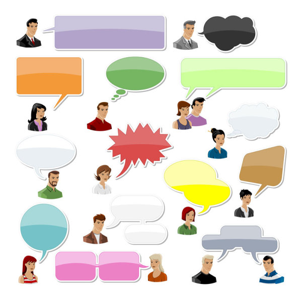 Cartoon People and Speech Bubbles vector Graphics 01