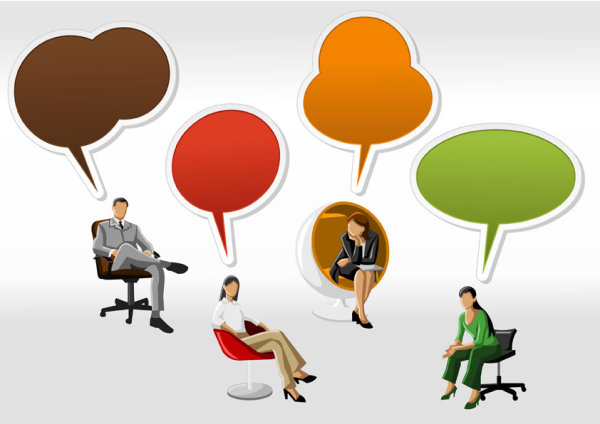 Cartoon People and Speech Bubbles vector Graphics 02
