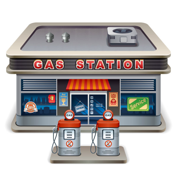 Elements of Cartoon gas station vector