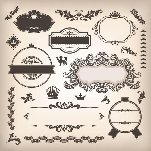 Vintage elements Borders and labels vector 02