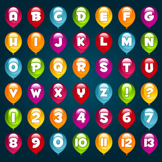 Bright Balloon Alphabet and numeral vector