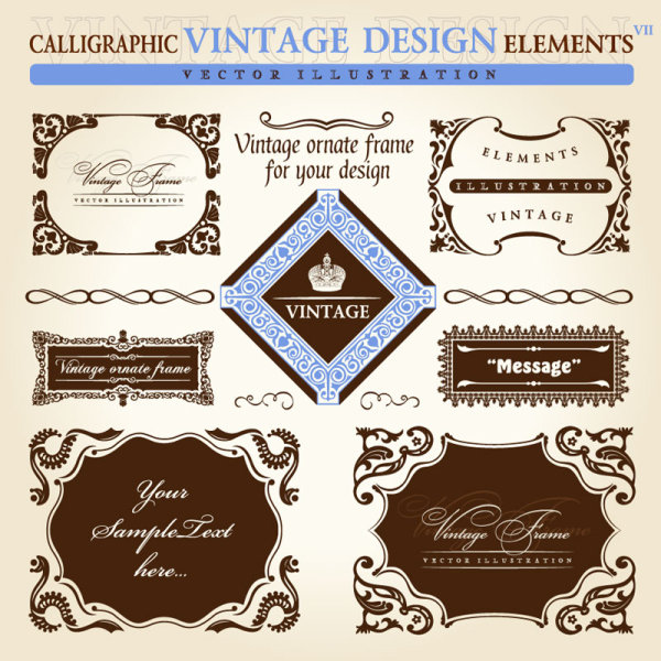 Set of Vintage ornate frames vector art 01