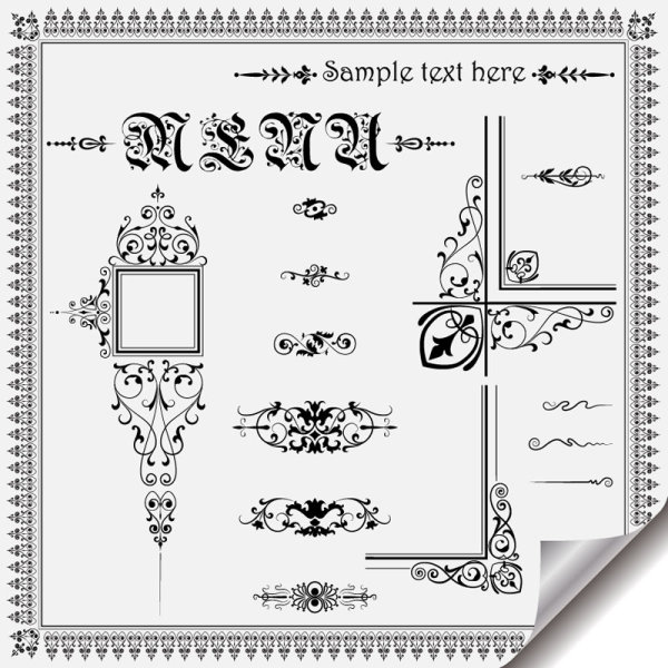 Retro Object Decorative Ornaments frames vector 05