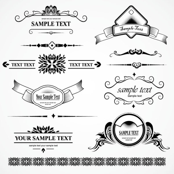 Retro Object Decorative Ornaments frames vector 06