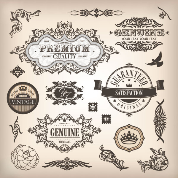 Vintage elements Borders and labels vector 01