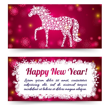 2014 New Year horse cards vector 01