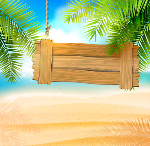 Beach with sea romantic background vector 03