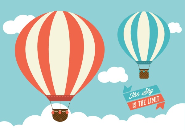 Cartoon hot air balloon with cloud vector