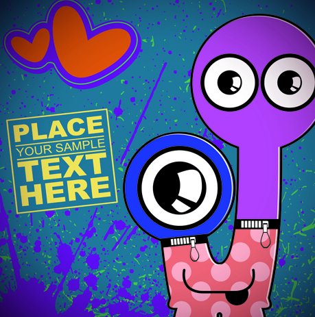 Funny Cartoon monster background vector graphic 04