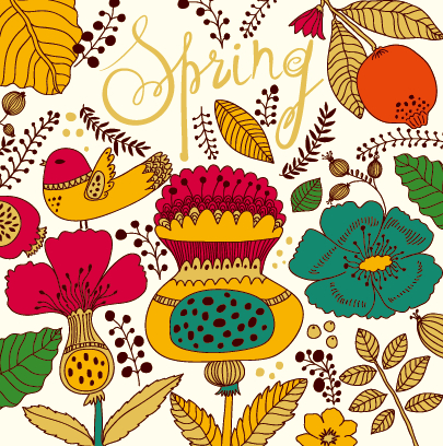 Cartoon spring tropical pattern background 05
