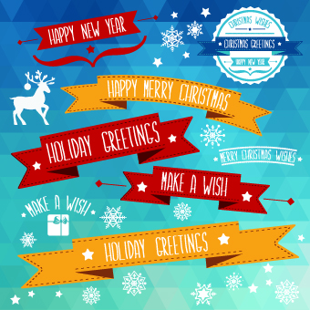 Christmas and New Year Ribbon labels vector