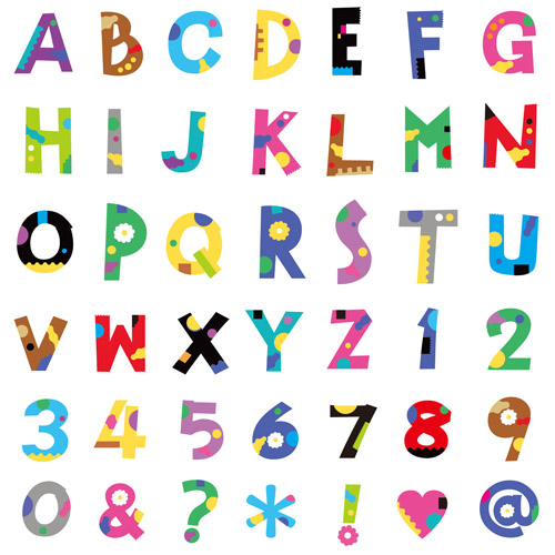 Cute color numbers with alphabet and symbol vector