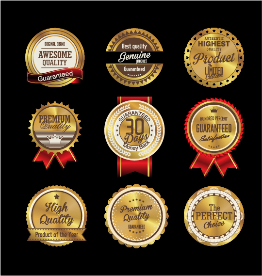 Golden textured badge vector material 01
