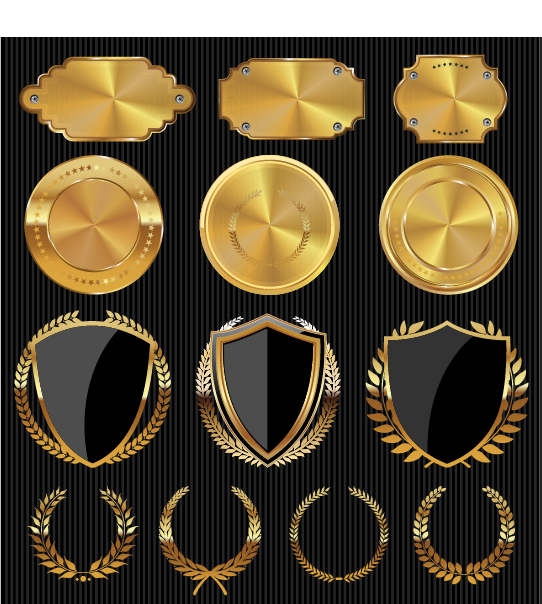 Golden textured badge vector material 02