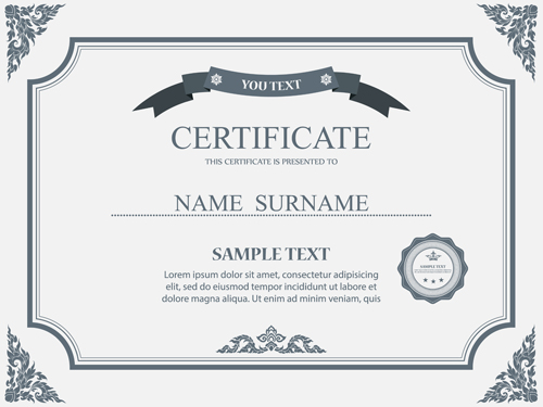 Gray styles certificates template vector material 01