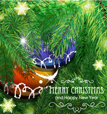 Green needles and snowflake christmas background